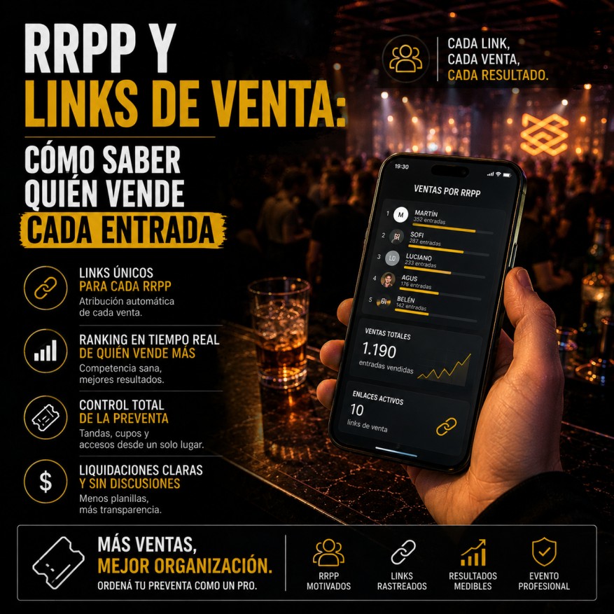 RRPP compartiendo un link de venta de entradas para una fiesta